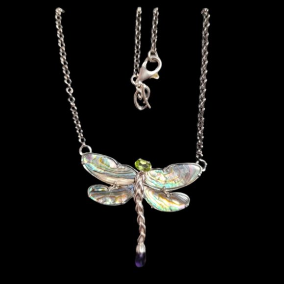 RETIRED Carolyn Pollack Ltd Edition Sterling Silver Abalone Dragonfly Necklace - Picture 2 of 11